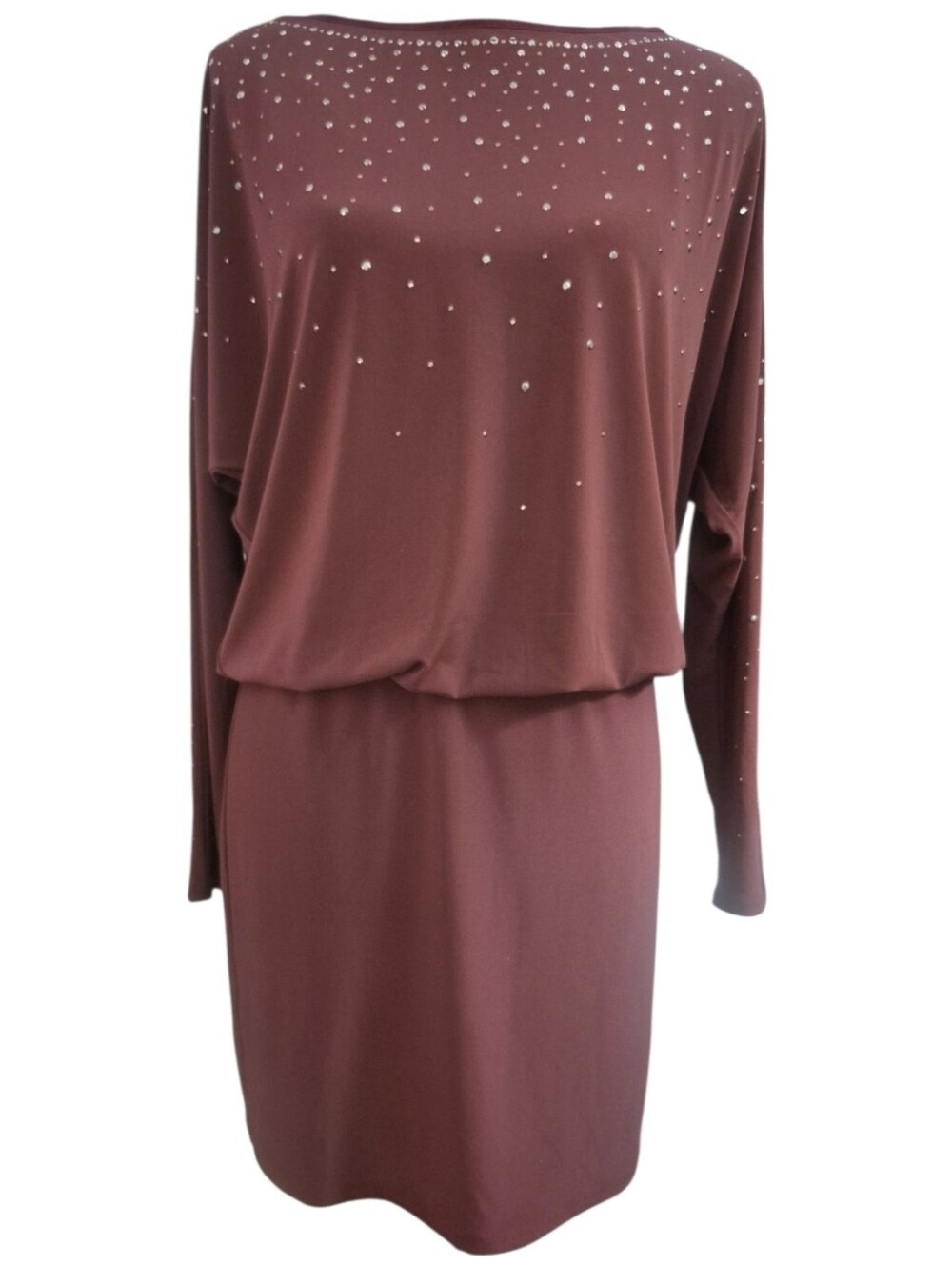 White House Black Market Long Sleeve Mauve Rhinestone Blouson Cocktail Dress XS